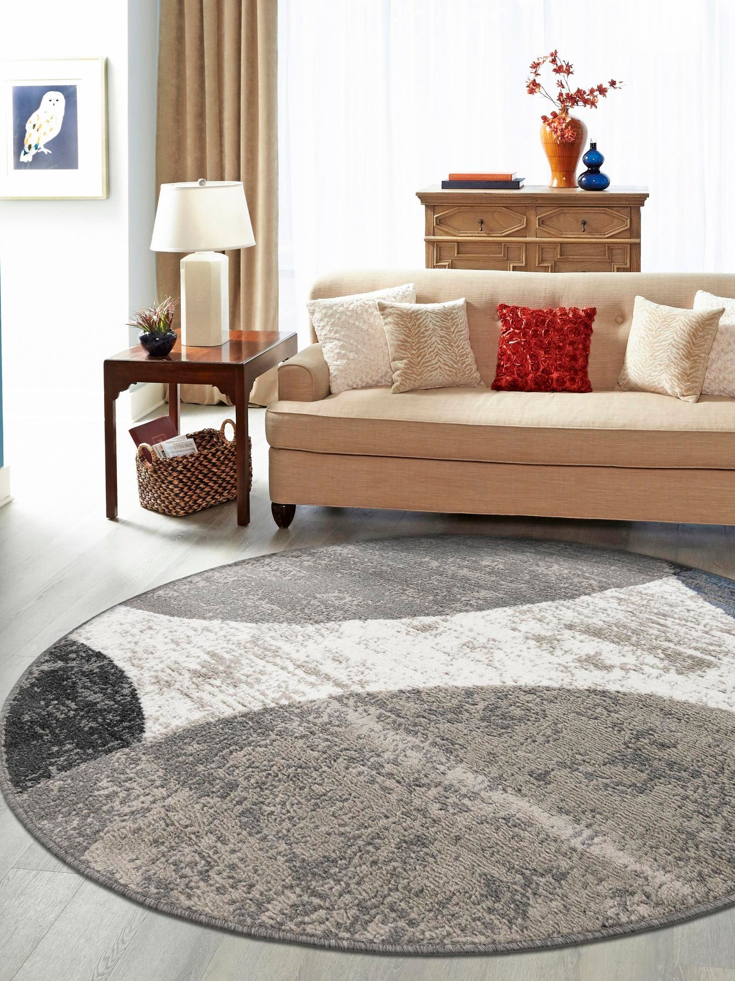 Multicolor 5' 1 x 5' 1 Norge Round Area Rug 100% Polypropylene Easy Clean Non Shed Stain Resistant Modern Carpet for Home Interior Design for Sale at Rug Engine