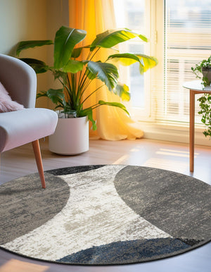Multicolor 5' 1 x 5' 1 Norge Round Area Rug 100% Polypropylene Easy Clean Non Shed Stain Resistant Modern Carpet for Home Interior Design for Sale at Rug Engine