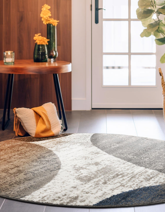 Multicolor 3' 1 x 3' 1 Norge Round Area Rug 100% Polypropylene Easy Clean Non Shed Stain Resistant Modern Carpet for Home Interior Design for Sale at Rug Engine