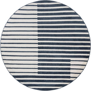 Blue 10' x 10' Norge Round Area Rug 100% Polypropylene Easy Clean Non Shed Stain Resistant Modern Carpet for Home Interior Design for Sale at Rug Engine