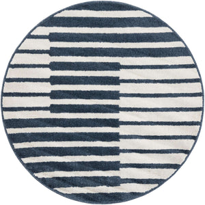 Blue 4' 1 x 4' 1 Norge Round Area Rug 100% Polypropylene Easy Clean Non Shed Stain Resistant Modern Carpet for Home Interior Design for Sale at Rug Engine