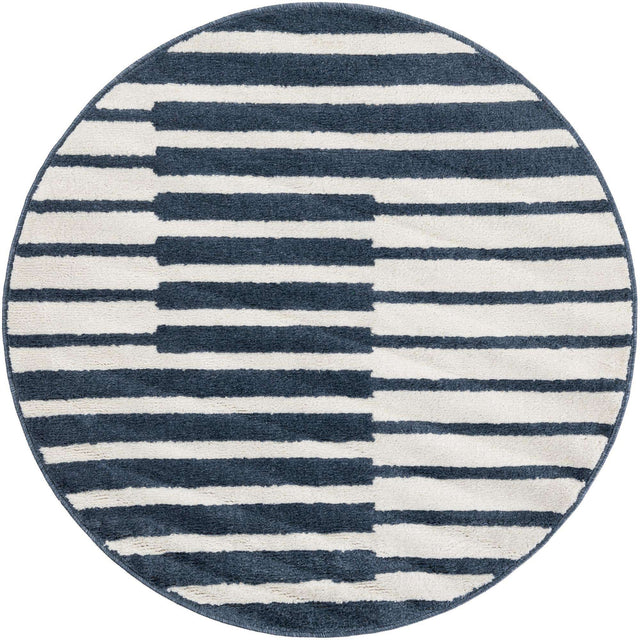 Blue 4' 1 x 4' 1 Norge Round Area Rug 100% Polypropylene Easy Clean Non Shed Stain Resistant Modern Carpet for Home Interior Design for Sale at Rug Engine