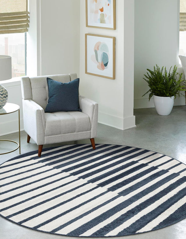 Blue 4' 1 x 4' 1 Norge Round Area Rug 100% Polypropylene Easy Clean Non Shed Stain Resistant Modern Carpet for Home Interior Design for Sale at Rug Engine