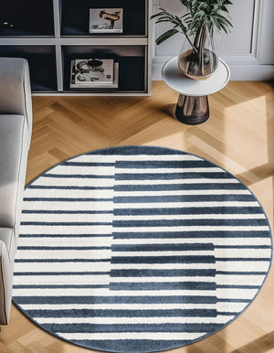 Blue 5' 1 x 5' 1 Norge Round Area Rug 100% Polypropylene Easy Clean Non Shed Stain Resistant Modern Carpet for Home Interior Design for Sale at Rug Engine