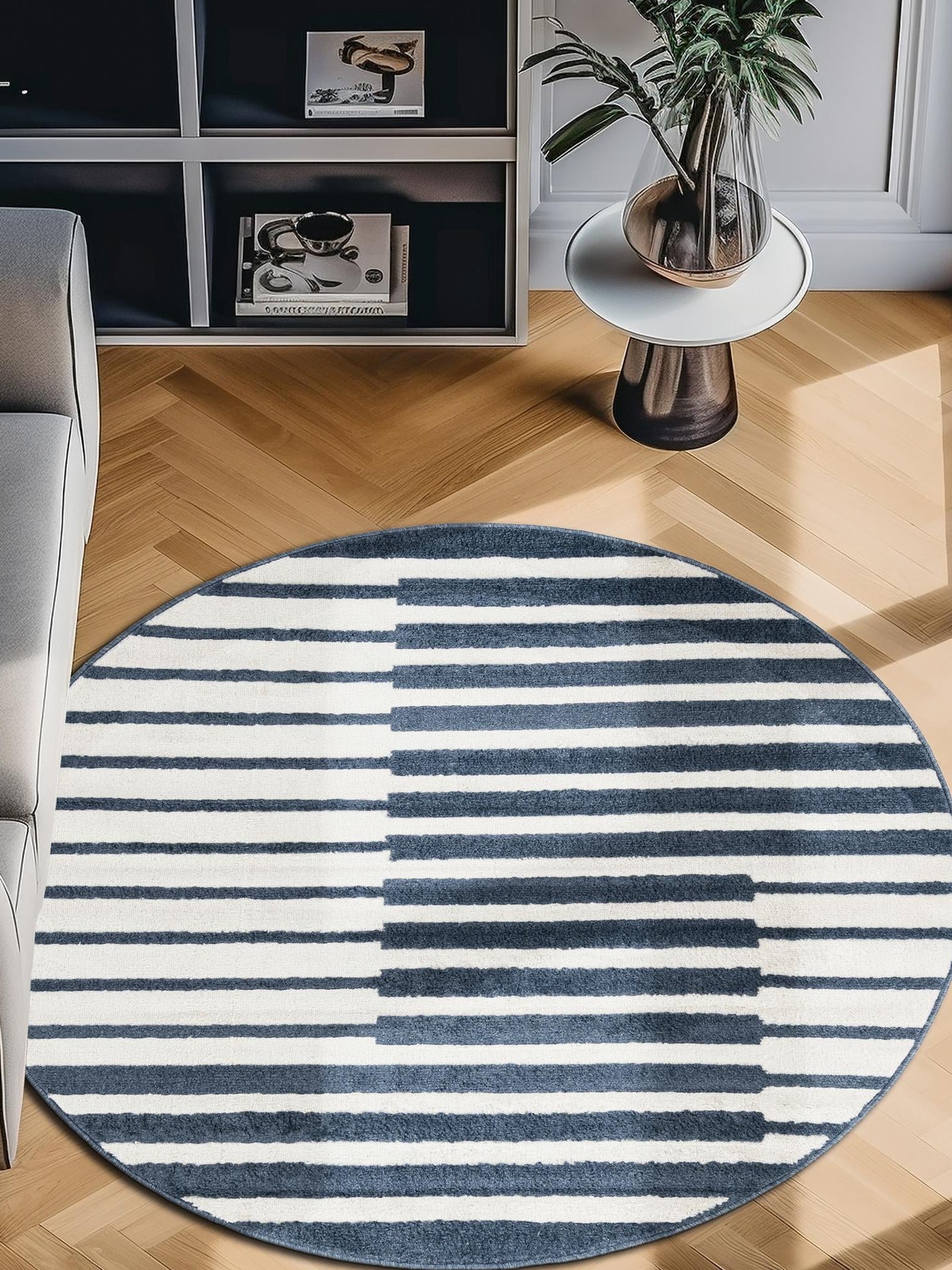 Blue 7' 10 x 7' 10 Norge Round Area Rug 100% Polypropylene Easy Clean Non Shed Stain Resistant Modern Carpet for Home Interior Design for Sale at Rug Engine