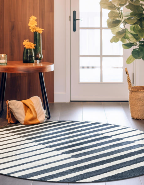 Blue 4' 1 x 4' 1 Norge Round Area Rug 100% Polypropylene Easy Clean Non Shed Stain Resistant Modern Carpet for Home Interior Design for Sale at Rug Engine