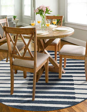 Blue 4' 1 x 4' 1 Norge Round Area Rug 100% Polypropylene Easy Clean Non Shed Stain Resistant Modern Carpet for Home Interior Design for Sale at Rug Engine