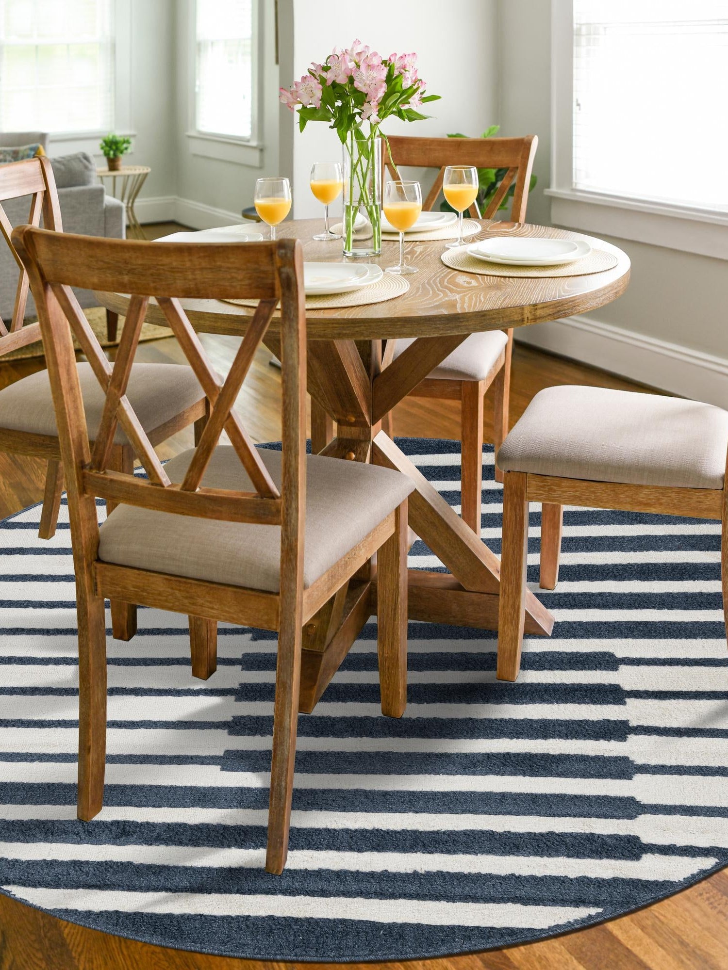 Blue 10' x 10' Norge Round Area Rug 100% Polypropylene Easy Clean Non Shed Stain Resistant Modern Carpet for Home Interior Design for Sale at Rug Engine