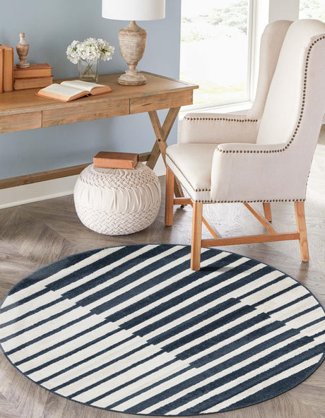 Blue 3' 1 x 3' 1 Norge Round Area Rug 100% Polypropylene Easy Clean Non Shed Stain Resistant Modern Carpet for Home Interior Design for Sale at Rug Engine