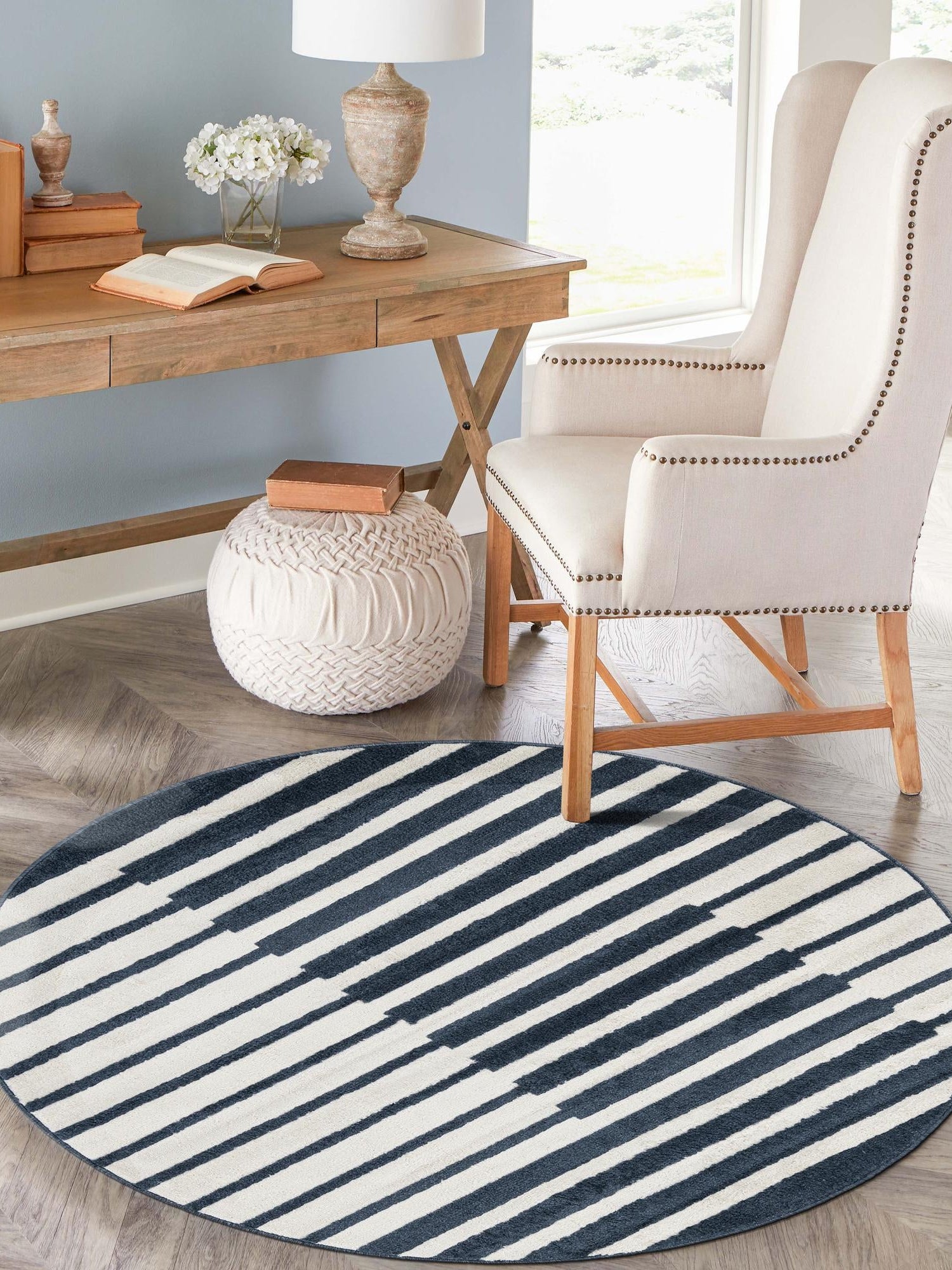 Blue 10' x 10' Norge Round Area Rug 100% Polypropylene Easy Clean Non Shed Stain Resistant Modern Carpet for Home Interior Design for Sale at Rug Engine