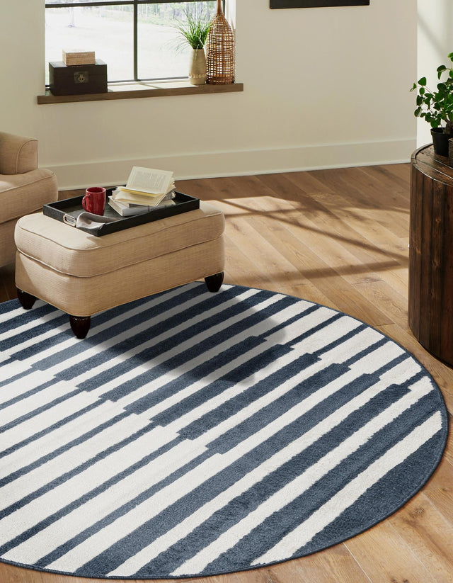 Blue 3' 1 x 3' 1 Norge Round Area Rug 100% Polypropylene Easy Clean Non Shed Stain Resistant Modern Carpet for Home Interior Design for Sale at Rug Engine