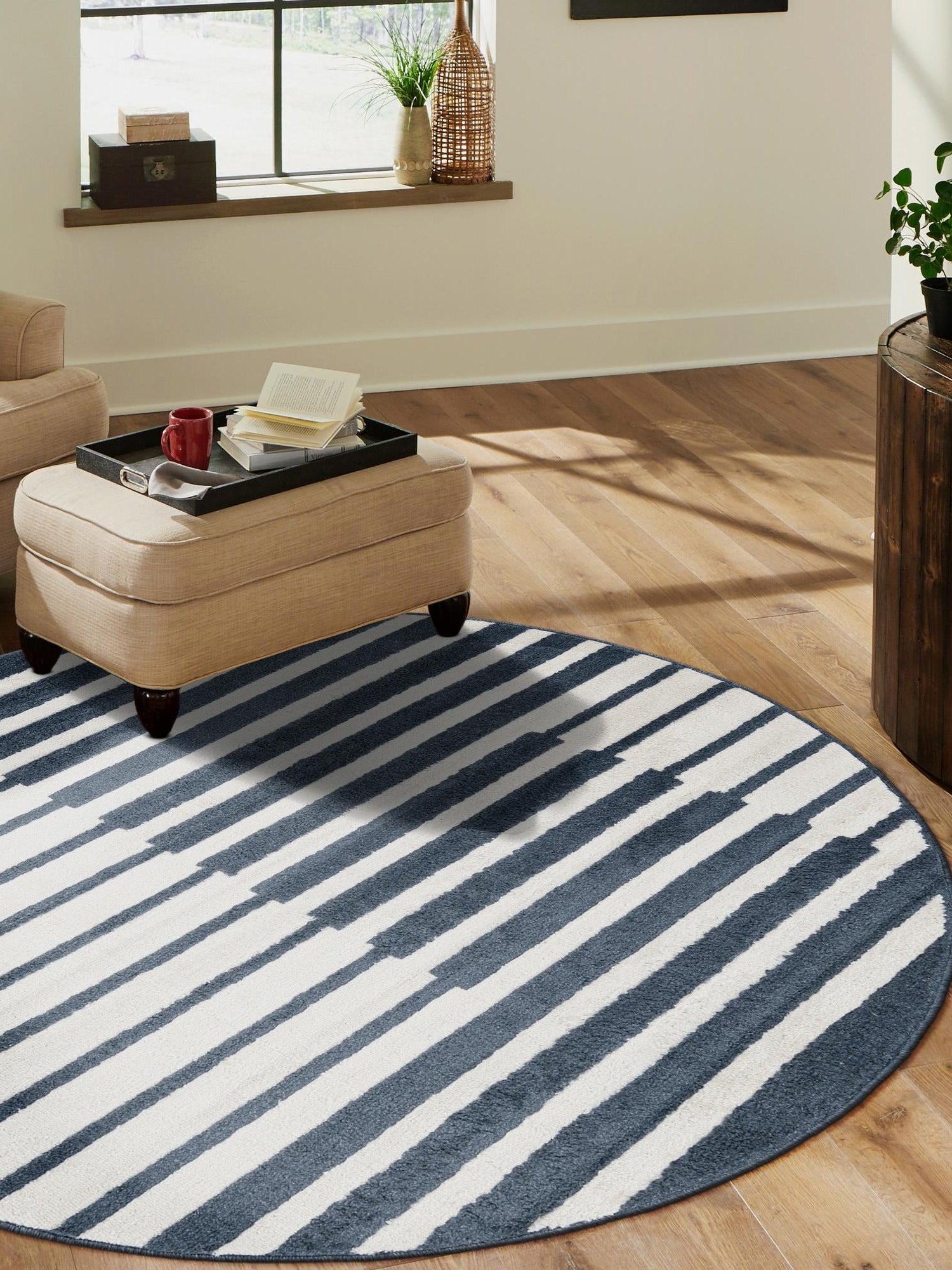 Blue 7' 10 x 7' 10 Norge Round Area Rug 100% Polypropylene Easy Clean Non Shed Stain Resistant Modern Carpet for Home Interior Design for Sale at Rug Engine