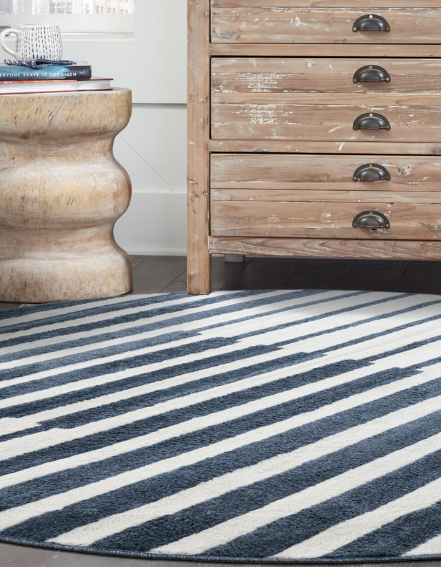 Blue 5' 1 x 5' 1 Norge Round Area Rug 100% Polypropylene Easy Clean Non Shed Stain Resistant Modern Carpet for Home Interior Design for Sale at Rug Engine