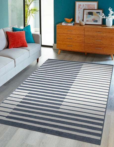 Blue 6' 1 x 9' Norge Rectangle Area Rug 100% Polypropylene Easy Clean Non Shed Stain Resistant Modern Carpet for Home Interior Design for Sale at Rug Engine
