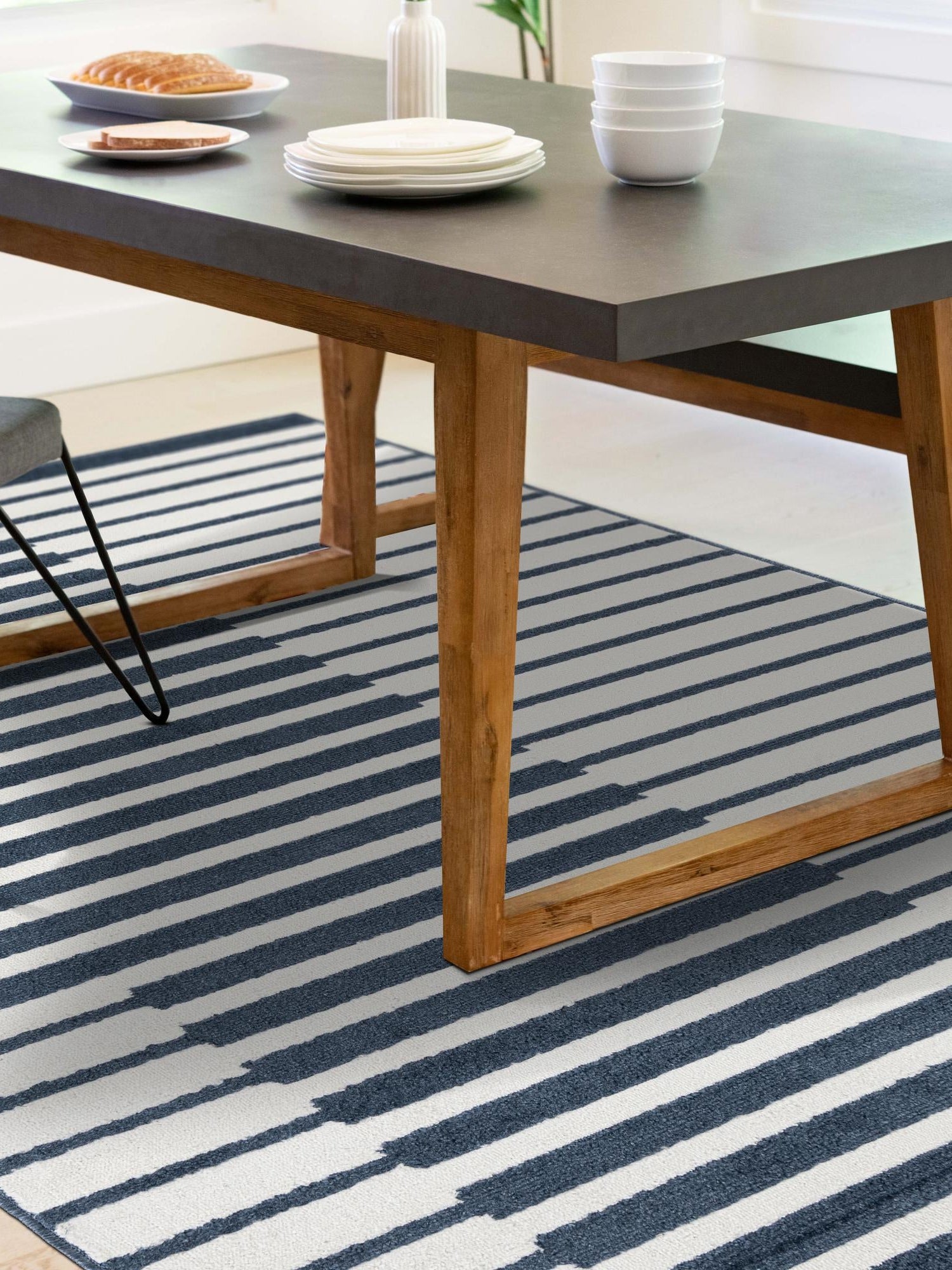 Blue 6' 1 x 9' Norge Rectangle Area Rug 100% Polypropylene Easy Clean Non Shed Stain Resistant Modern Carpet for Home Interior Design for Sale at Rug Engine