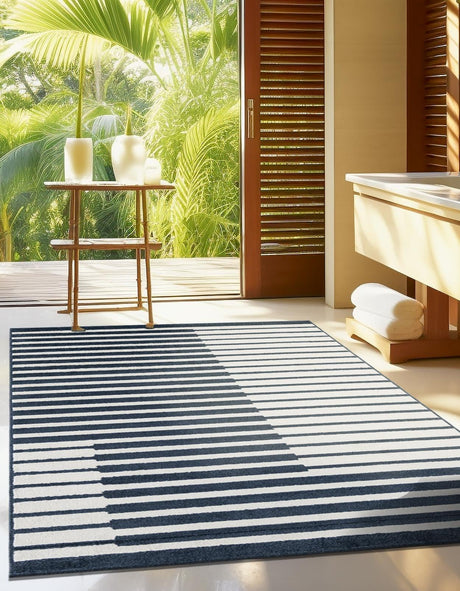 Blue 9' x 12' Norge Rectangle Area Rug 100% Polypropylene Easy Clean Non Shed Stain Resistant Modern Carpet for Home Interior Design for Sale at Rug Engine