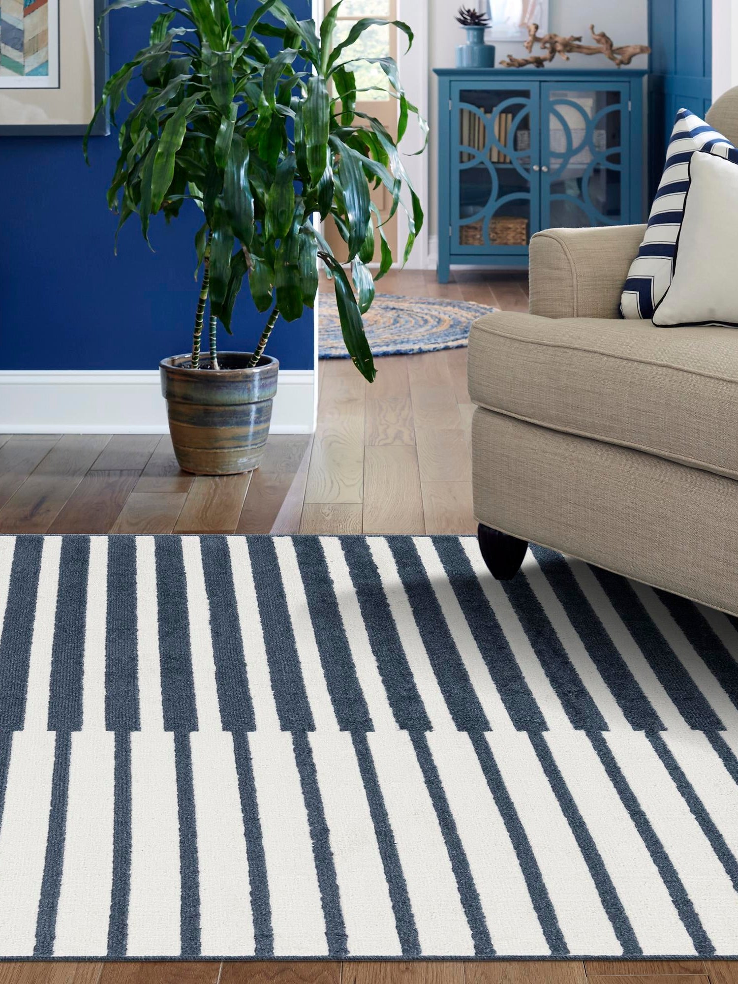 Blue 7' 10 x 10' Norge Rectangle Area Rug 100% Polypropylene Easy Clean Non Shed Stain Resistant Modern Carpet for Home Interior Design for Sale at Rug Engine