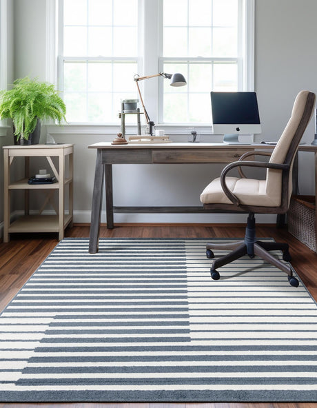Blue 6' 1 x 9' Norge Rectangle Area Rug 100% Polypropylene Easy Clean Non Shed Stain Resistant Modern Carpet for Home Interior Design for Sale at Rug Engine
