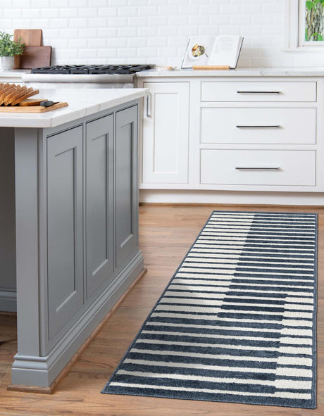 Blue 2' 7 x 12' Norge Runner Area Rug 100% Polypropylene Easy Clean Non Shed Stain Resistant Modern Carpet for Home Interior Design for Sale at Rug Engine