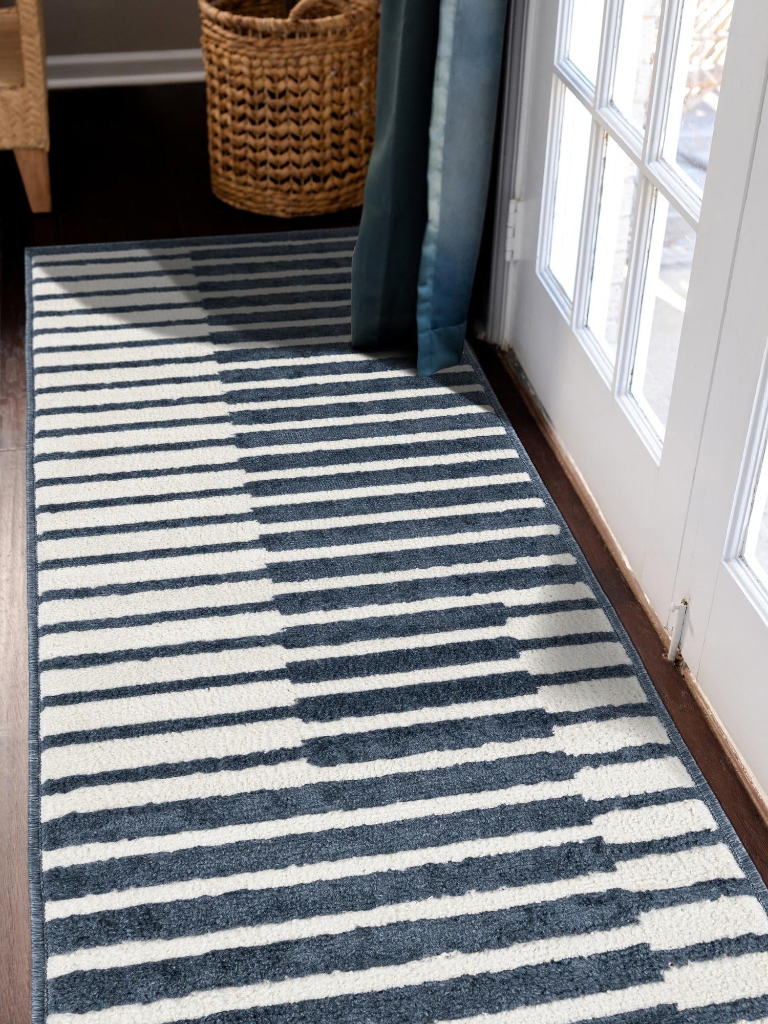 Blue 2' 7 x 12' Norge Runner Area Rug 100% Polypropylene Easy Clean Non Shed Stain Resistant Modern Carpet for Home Interior Design for Sale at Rug Engine