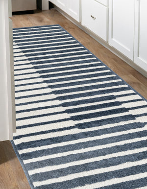 Blue 2' 7 x 10' Norge Runner Area Rug 100% Polypropylene Easy Clean Non Shed Stain Resistant Modern Carpet for Home Interior Design for Sale at Rug Engine