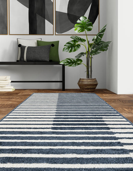 Blue 2' 7 x 10' Norge Runner Area Rug 100% Polypropylene Easy Clean Non Shed Stain Resistant Modern Carpet for Home Interior Design for Sale at Rug Engine