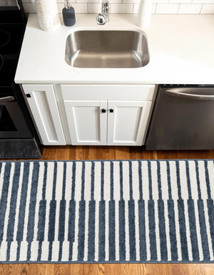 Blue 2' 7 x 12' Norge Runner Area Rug 100% Polypropylene Easy Clean Non Shed Stain Resistant Modern Carpet for Home Interior Design for Sale at Rug Engine