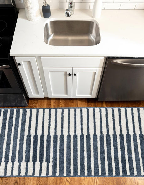 Blue 2' 7 x 10' Norge Runner Area Rug 100% Polypropylene Easy Clean Non Shed Stain Resistant Modern Carpet for Home Interior Design for Sale at Rug Engine