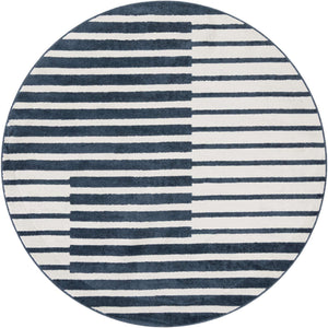 Blue 7' 10 x 7' 10 Norge Round Area Rug 100% Polypropylene Easy Clean Non Shed Stain Resistant Modern Carpet for Home Interior Design for Sale at Rug Engine
