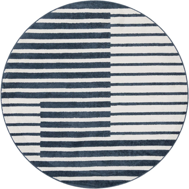 Blue 7' 10 x 7' 10 Norge Round Area Rug 100% Polypropylene Easy Clean Non Shed Stain Resistant Modern Carpet for Home Interior Design for Sale at Rug Engine