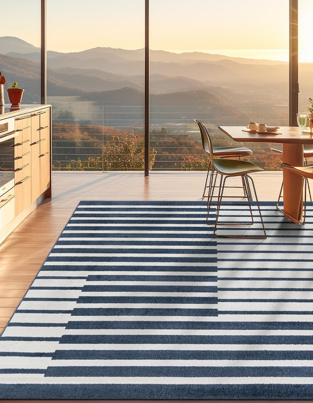 Blue 7' 10 x 7' 10 Norge Square Area Rug 100% Polypropylene Easy Clean Non Shed Stain Resistant Modern Carpet for Home Interior Design for Sale at Rug Engine