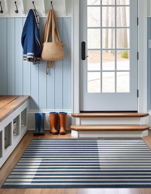 Blue 7' 10 x 7' 10 Norge Square Area Rug 100% Polypropylene Easy Clean Non Shed Stain Resistant Modern Carpet for Home Interior Design for Sale at Rug Engine