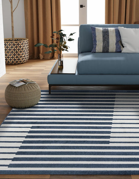 Blue 7' 10 x 7' 10 Norge Square Area Rug 100% Polypropylene Easy Clean Non Shed Stain Resistant Modern Carpet for Home Interior Design for Sale at Rug Engine
