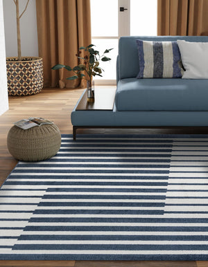 Blue 10' x 10' Norge Square Area Rug 100% Polypropylene Easy Clean Non Shed Stain Resistant Modern Carpet for Home Interior Design for Sale at Rug Engine