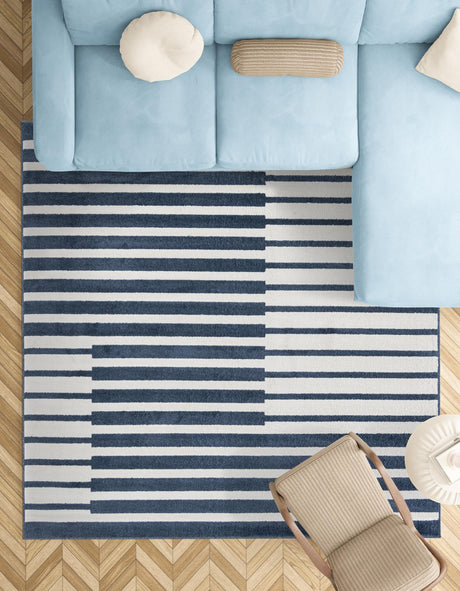 Blue 7' 10 x 7' 10 Norge Square Area Rug 100% Polypropylene Easy Clean Non Shed Stain Resistant Modern Carpet for Home Interior Design for Sale at Rug Engine