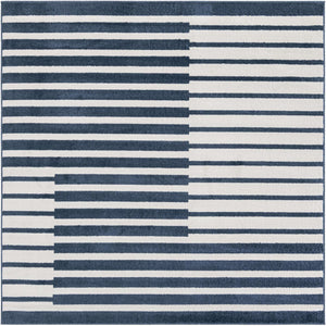 Blue 7' 10 x 7' 10 Norge Square Area Rug 100% Polypropylene Easy Clean Non Shed Stain Resistant Modern Carpet for Home Interior Design for Sale at Rug Engine