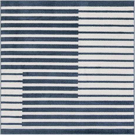 Blue 7' 10 x 7' 10 Norge Square Area Rug 100% Polypropylene Easy Clean Non Shed Stain Resistant Modern Carpet for Home Interior Design for Sale at Rug Engine