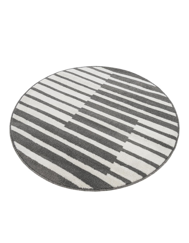 Gray 4' 1 x 4' 1 Norge Round Area Rug 100% Polypropylene Easy Clean Non Shed Stain Resistant Modern Carpet for Home Interior Design for Sale at Rug Engine
