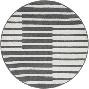 Gray 4' 1 x 4' 1 Norge Round Area Rug 100% Polypropylene Easy Clean Non Shed Stain Resistant Modern Carpet for Home Interior Design for Sale at Rug Engine