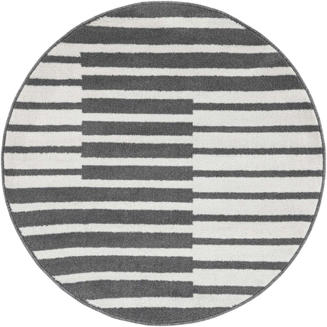 Gray 4' 1 x 4' 1 Norge Round Area Rug 100% Polypropylene Easy Clean Non Shed Stain Resistant Modern Carpet for Home Interior Design for Sale at Rug Engine