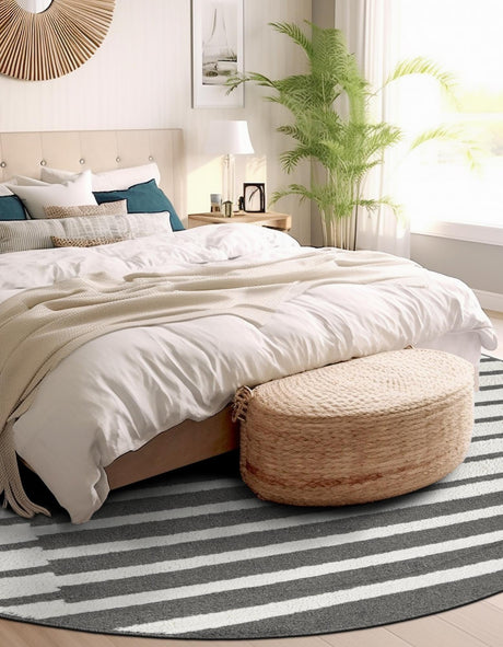 Gray 3' 1 x 3' 1 Norge Round Area Rug 100% Polypropylene Easy Clean Non Shed Stain Resistant Modern Carpet for Home Interior Design for Sale at Rug Engine