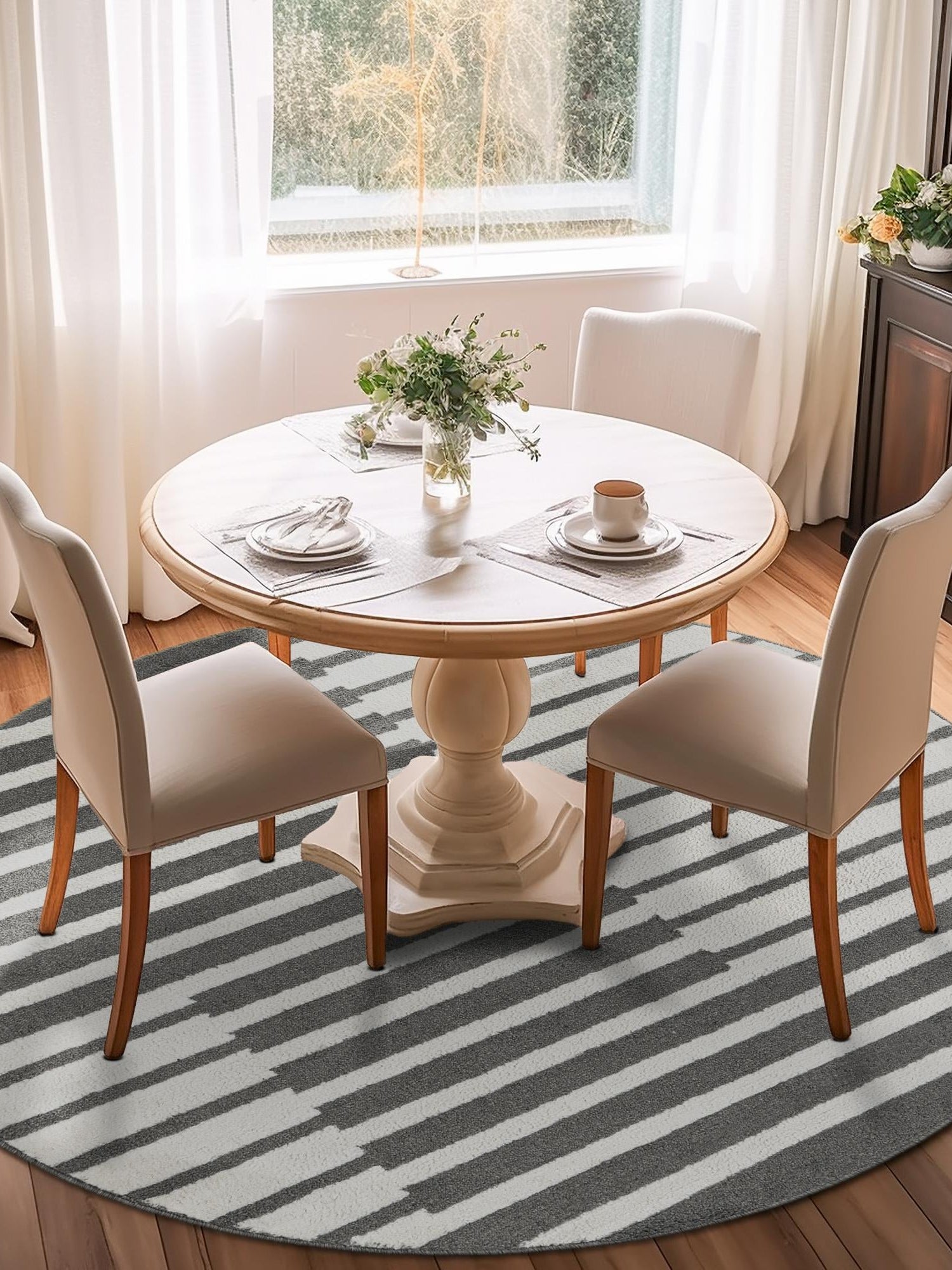 Gray 5' 1 x 5' 1 Norge Round Area Rug 100% Polypropylene Easy Clean Non Shed Stain Resistant Modern Carpet for Home Interior Design for Sale at Rug Engine