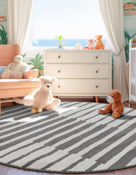 Gray 5' 1 x 5' 1 Norge Round Area Rug 100% Polypropylene Easy Clean Non Shed Stain Resistant Modern Carpet for Home Interior Design for Sale at Rug Engine