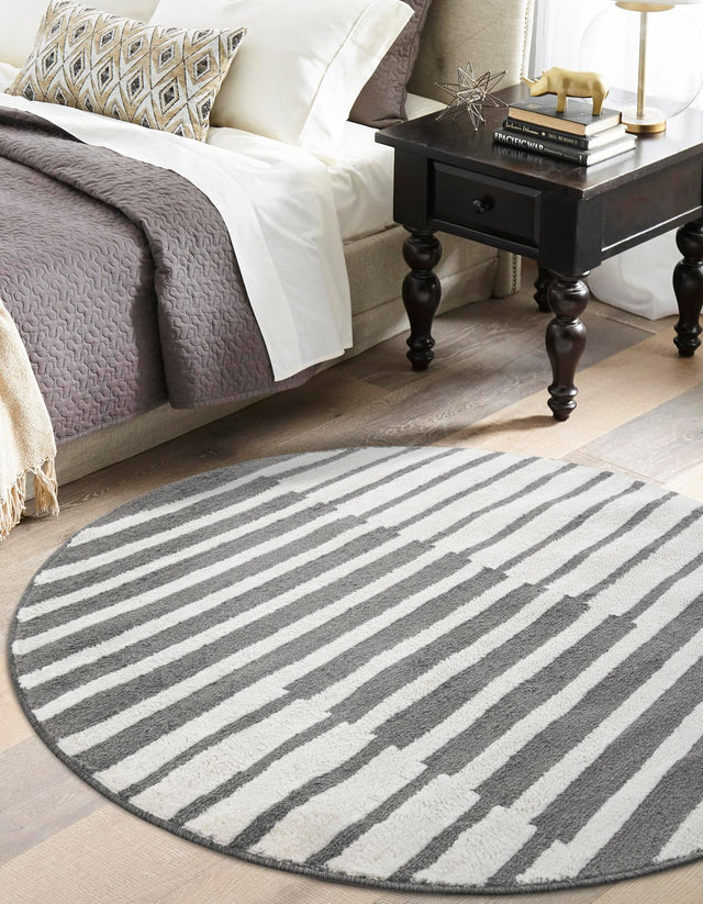 Gray 4' 1 x 4' 1 Norge Round Area Rug 100% Polypropylene Easy Clean Non Shed Stain Resistant Modern Carpet for Home Interior Design for Sale at Rug Engine