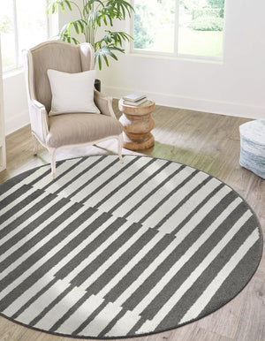 Gray 4' 1 x 4' 1 Norge Round Area Rug 100% Polypropylene Easy Clean Non Shed Stain Resistant Modern Carpet for Home Interior Design for Sale at Rug Engine