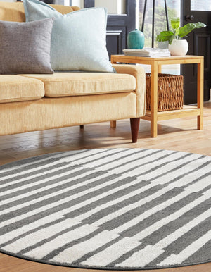 Gray 4' 1 x 4' 1 Norge Round Area Rug 100% Polypropylene Easy Clean Non Shed Stain Resistant Modern Carpet for Home Interior Design for Sale at Rug Engine