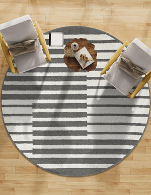 Gray 4' 1 x 4' 1 Norge Round Area Rug 100% Polypropylene Easy Clean Non Shed Stain Resistant Modern Carpet for Home Interior Design for Sale at Rug Engine