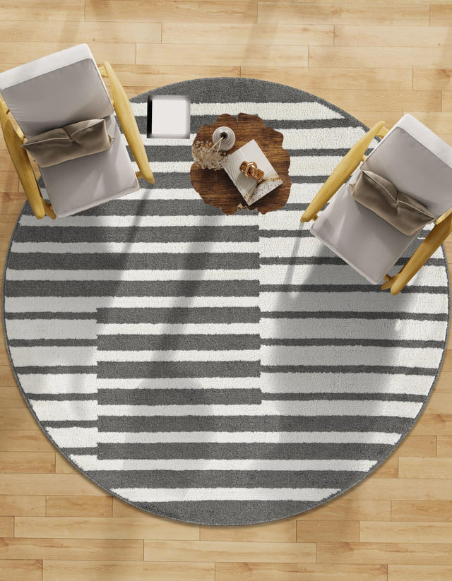 Gray 4' 1 x 4' 1 Norge Round Area Rug 100% Polypropylene Easy Clean Non Shed Stain Resistant Modern Carpet for Home Interior Design for Sale at Rug Engine