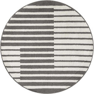 Gray 5' 1 x 5' 1 Norge Round Area Rug 100% Polypropylene Easy Clean Non Shed Stain Resistant Modern Carpet for Home Interior Design for Sale at Rug Engine
