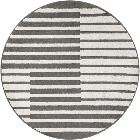 Gray 5' 1 x 5' 1 Norge Round Area Rug 100% Polypropylene Easy Clean Non Shed Stain Resistant Modern Carpet for Home Interior Design for Sale at Rug Engine
